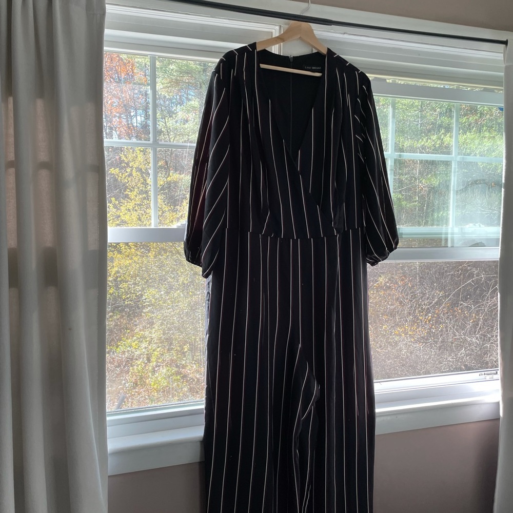 Lane Bryant Lena Jumpsuit, black pinstripe, size 22